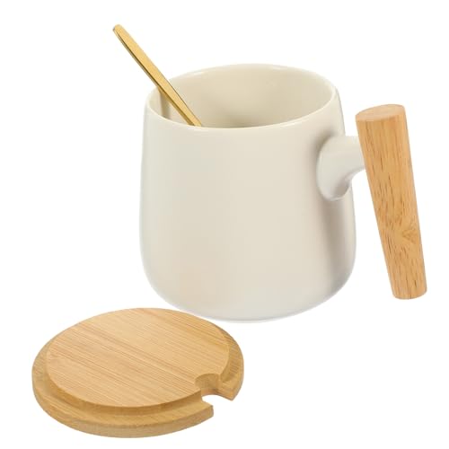 HOLIDYOYO 1 Box Wooden Handle Mug Coffee Decor Travel Coffee Mug Tea Cup Tea Steeper Water Cup Chinese Tea Mug Tea Infuser Mug Norse Decor Tea Diffusers for Loose Tea White Ceramics