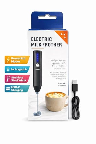 Image of Electric Milk Frother Rechargeable Handheld Coffee Frother Beater Whisk for Hot & Cold Coffee (Multicolor)