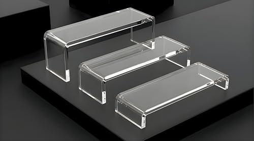 AAIGLOBAL Premium 5 mm Thick Acrylic Display Risers | Transparent Shelf Organizer for Collectibles, Cosmetics, Perfumes, Jewelry, Cupcakes, Figures, Dessert & Counter Display (1 SET)