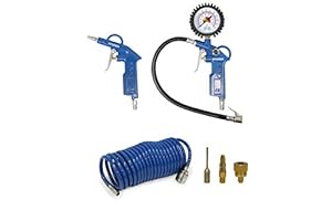HYUNDAI Kompressor Zubehör SET ACZ55902 (Druckluft Zubehör SET, 6-teilig, bestehend aus Spiralschlauch, Reifenfüller, Ausblaspistole, Adapterset)