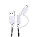 iHip 10ft 2-in-1 iPhone and Android Charging Cable, MFi Certified Type C and Micro USB to USB Charge Data Cord, Compatible iPhone 12, 11, X, 8, 8 Plus,7, Samsung, Nexus, LG, HTC- Black & White