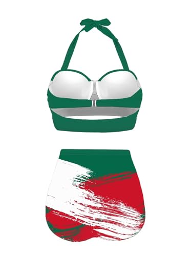 Flag Pattern Women's Two-Piece Swimsuit, Tummy Control High Waisted Bathing Suits Retro Bikini Set3