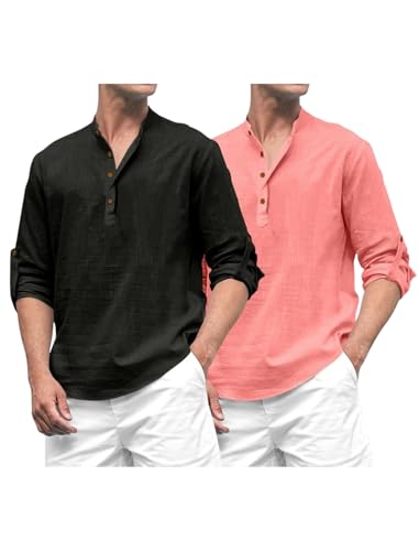 Image of ROYALSCOUT Combo of Men's Solid Cotton Blend Full Sleeve Straight Kurta Shirt (Pack of 2)