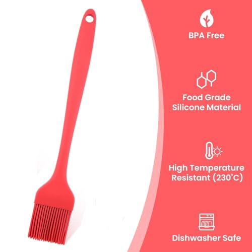 Image of Baskety Silicone Non-Stick Heat Resistant Spatula Multi Purpose Tools for Kitchen Cooking [ Set of 2 Red|Silicone Basting Brush 21cm