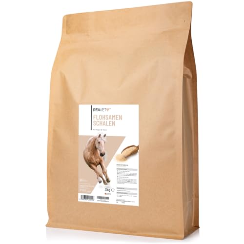 ReaVET Flohsamenschalen für Pferd & Hund 3kg - Naturrein in Premium Qualität, Ballaststoffreich, Glutenfrei I Flohsamen für Pferde, Hunde in Premiumqualität, Ohne Zusätze