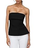 Strapless Tube Tops for Women Backless Going Out Bandeau Top Sexy Trendy Off Shoulder Side Split Summer Bustier Tops Black