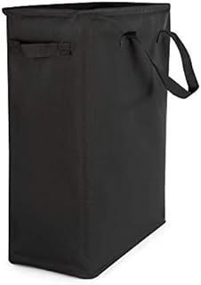 Slim Laundry Basket with Handles in Black | 45L | Linen Washing Baskets | Dirty Clothes Hamper | Small Laundry Bag for Bedrooms Bathrooms | Corner Basket | M&W