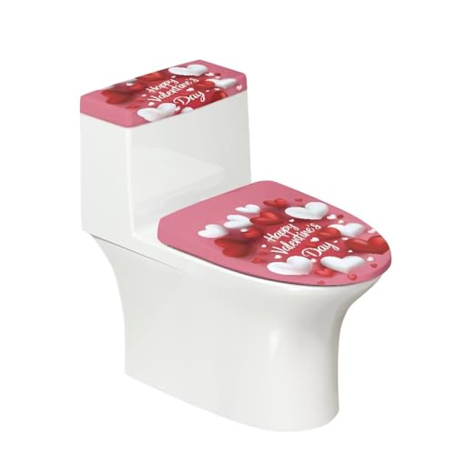 JUDENTIDOS Happy Valentine's Day Toilet Tank Lid Cover Set of 2 Bathroom Cover Stays in Place Soft Toilet Lid Seat Cover Home Decoration Fits Most Size Toilet Tanks & Lids
