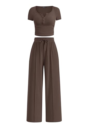 PRETTYGARDEN Womens 2 Piece Outfits Summer 2025 Ribbed Knit Button