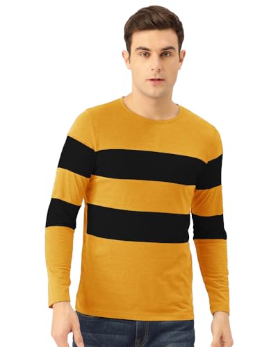 Image of EYEBOGLER Men's Striped Regular fit T-Shirt (T5 Light Mustard Black M)