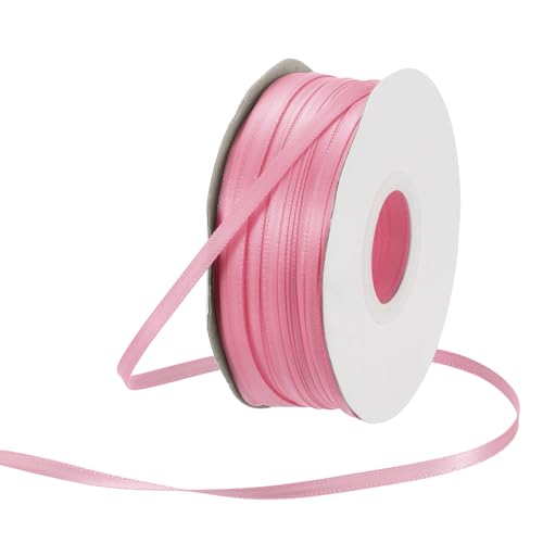 Rebower 1/8 Inch 100 Yard Satin Ribbon Thick Double Face Grosgrain Silk Ribbon, [for Gift Wrapping, Hair Bows, Wedding, Cake, Flower] - Pink