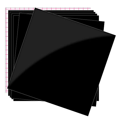 Pack Glossy Black Permanent Vinyl, 12 x 12 Sheets & Transfer Tape for All Cutting Machines, Craft, Wood, Mugs, Tumblers