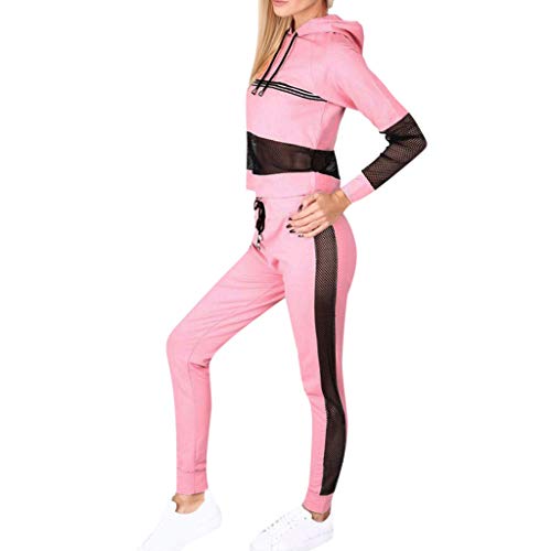 Preisvergleich Produktbild Damen Lockere Bewegung Sweatshirt Set Trainingsanzug Kapuzenpullover Langarm Pullover Hosen-Sets Sport Freizeitanzug-Sets Pink Schwarz Rot Sportbekleidung Fitness Tragen Mit Kapuze