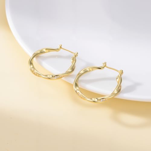 Hoop Earrings 14K Gold Earrings for Women Thick Large Diamond Hoops Earring Twisted Wave Gold Huggie Earring 30/40MM4