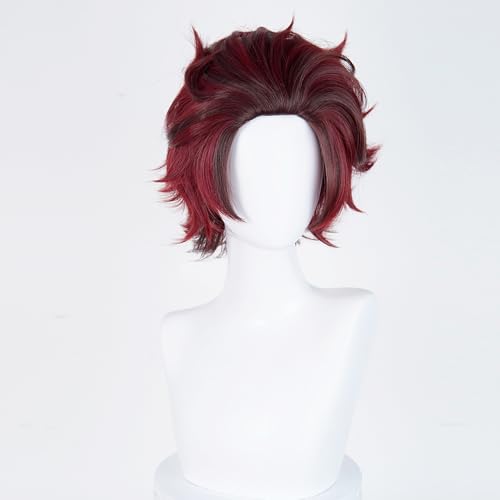 Image of LABEAUTE Anime Short Wig Halloween Wig Character Wig Cosplay Clothes for Demon Slayer: Kimetsu no Yaiba (Brown)