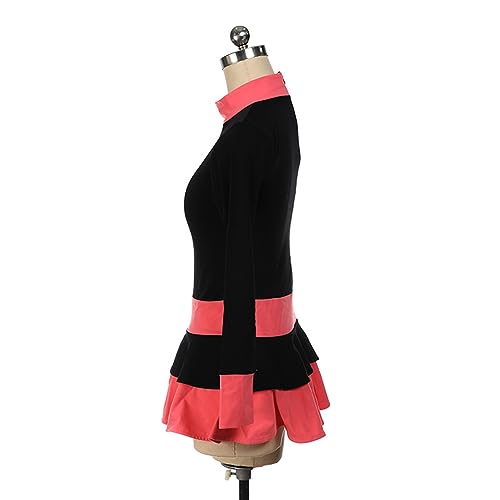 Vestido de Patinação Artística, mangas compridas com bloco de cor escovado simples,3XL,Black