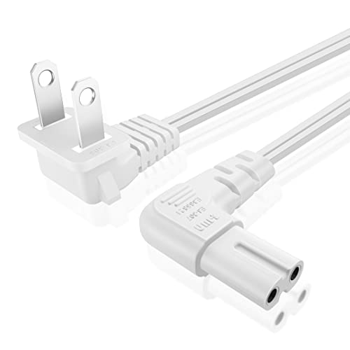 TNP 2 Prong Power Cord NEMA 1-15P to IEC320 C7 Right Angle Power Cable Replacement for PS5 & PS4, Power Cord for Xbox Series S/X, Xbox One S/X, Printers, LG, Samsung, TCL, Apple TV, 10ft, White