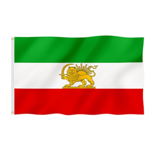Old Iran Historic Persia Flag Former Lion Sun Iranian Flag 2x3FT Fade Proof Gorgeous Color Thicker Polyester with 2 Brass Grommets