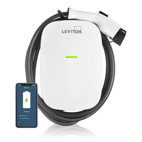Leviton Level 2 Smart EV Charger with Wi-Fi, 48 Amp, 208/240 VAC, 11.6 kW Output, 18' Cable, Indoor/Outdoor Hardwired EV Charging Station, My Leviton Compatibility, EV48W EVSE