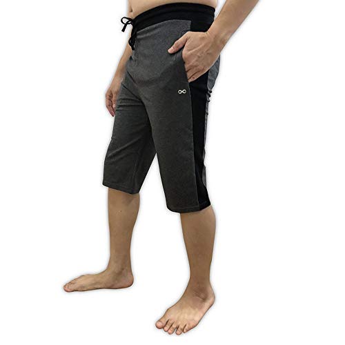 YogaAddict Men Pantalones Cortos de algodón de Yoga con Bolsillos, Pantalones Cortos de Verano, Yoga, Pilates, Deportes, Correr, al Aire Libre - Grey (Black Side), Size M