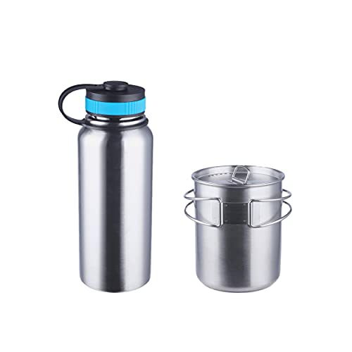 Gearland Canteen Stainless Steel Water Bottle with Nested Camping Cup and Lid for Bug Out Bag, Bushcraft Gear, Metal Canteen with a Wide Mouth Water Bottle and Mess Kit - Image 2