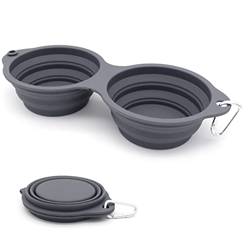 Ciotole per Cani 2 in 1 Ciotola da Viaggio Integrata Pieghevole Senza Bordo in Plastica Ciotola Portatile per Escursioni in Campeggio per Cani Gatti,Verde (grigio scuro)