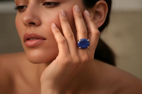 Bague lapis lazuli coupe ovale anti-ternissement en argent