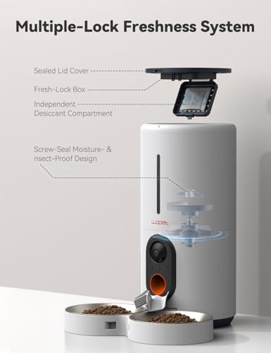 Image of WOPET Automatic Cat Feeder with Camera for Two Cats, 6L Smart Pet Feeder with 1080P HD Video & Night Vision, 5G /2.4G WiFi Cat Dog Feeder, 2-Way Audio, SD Card Storage, Up to 10 Meals per Day