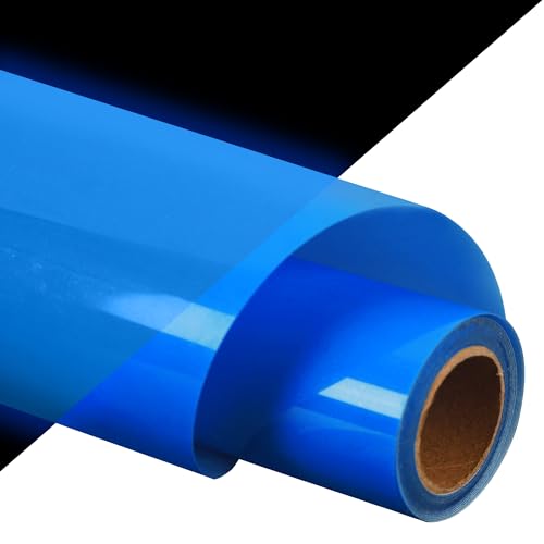 Image of guangyintong Glow in The Dark Heat Transfer Vinyl Rolls, 12 inch x 5ft Luminous Blue Iron on Vinyl for T-Shirts, PU Elastic HTV Vinyl for All Cutter Machine Easy to Cut & Weed for Cool Costumes /Design