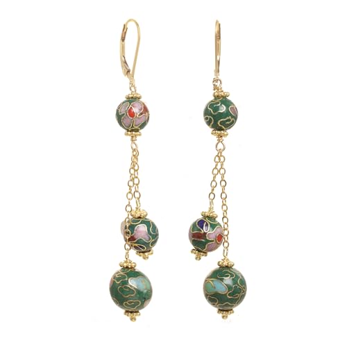 14k Gold-filled Leverback Earrings with Vintage Dark Green Floral...