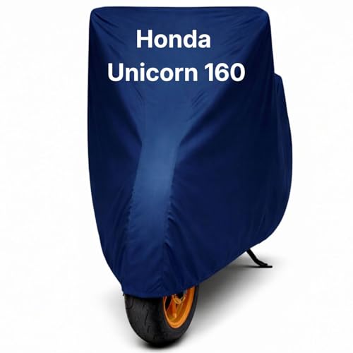 Image of Bike Body Cover for Honda Unicorn 160 Waterproof & Dustproof Scooter Cover UV Resistant, Heat Resistant & All Weather Protection Heavy Duty Triple Stitched Two Wheeler Cover (Blue)
