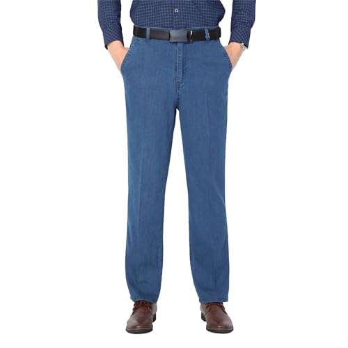 Men's Classic Business Jeans Straight Leg Washed Denim Trousers Retro Distressed Loose Fit Jean Pants (Blue2,40)