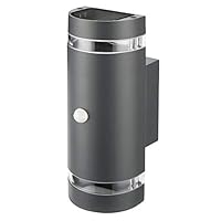 LASIDE Outdoor Wall Lights with PIR Motion Sensor, Max 35W GU10 Aluminium Up Down Outside Wall Lights, IP44 Waterproof Anthracite Grey Garden Lights for Front Door, Patio, Terrace, Porch, Post, Garage