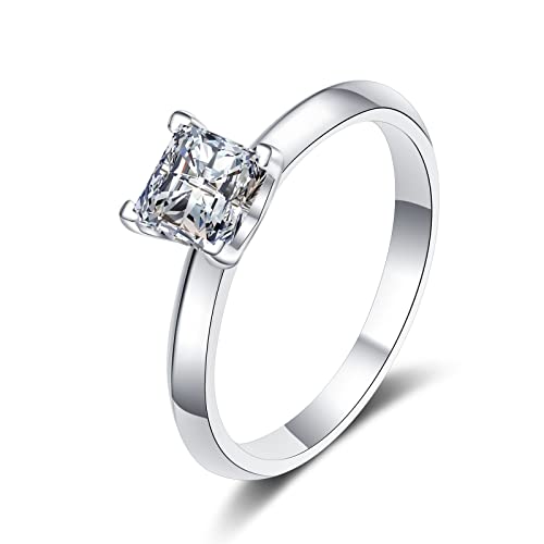 Bague moissanite 1ct en argent véritable au design princesse carré élégant