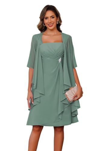 JAEDEN Brautmutterkleider mit Jacke Knielang Hochzeitsgast Kleider 2-Teiler Brautmutter Kleid...