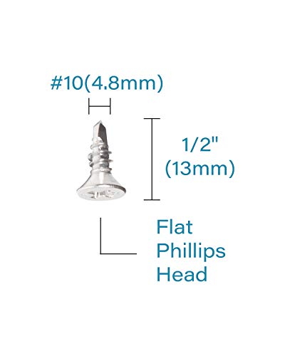 Image of IMScrews 25pcs #10 x 1 /2 inch Stainless Flat Head Phillips Self Drilling Screws, 410 Stainless Steel Full Thread Sheet Metal Wood to Metal Screws