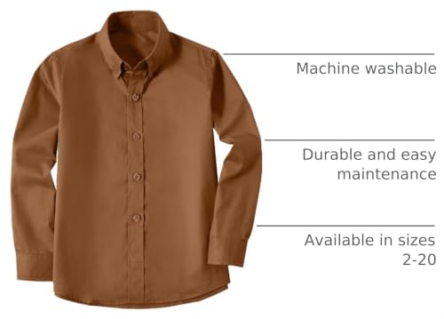 Image of Boys' Button Down Dress Shirts Kids Long Sleeve Solid Collared Uniform Shirt for Toddler Boy (Size 2T-20)