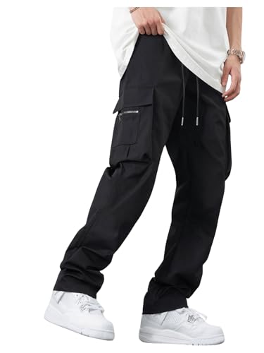 Verdusa Men's Cargo Pants Drawstring Waist Joggers with Zipper Pockets2