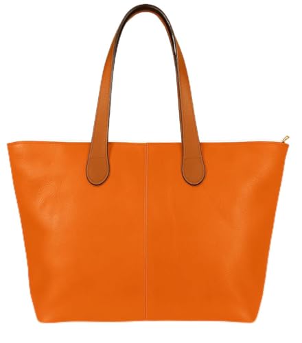 Mabel Womens Lightweight Plain Handbag - Soft 100% Vegan PU Leather Tote Shoulder Bag - Brook (Orange)