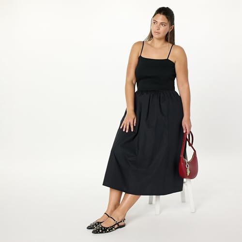 Image of The Drop Womens Robyn Mixed Media Spaghetti Strap Midi Dress