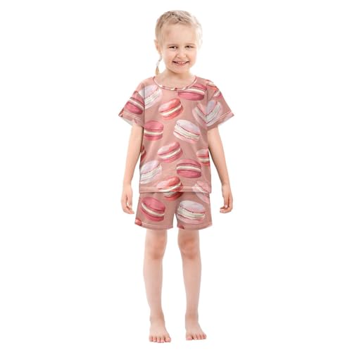 ALAZA Macaron Red Pajamas Set Short Sleeve Cotton Sleepwear Summer Pjs 2 Piece 5-14Y3