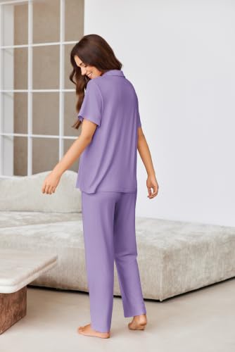 Image of Ekouaer Pajamas for Women Set Button Up Short Sleeve Pjs Sets With Pockets