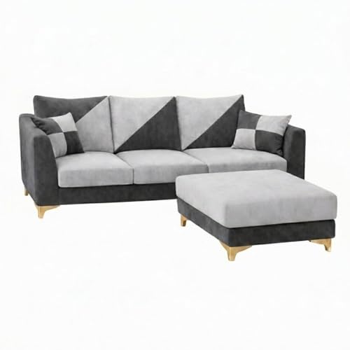 Image of Juliet 4 Seater L Shape Sofa Set with Movable Ottomans | Flexible Layout | Rich Velvet Suede Fabric | Silver Legs | Dual Tone Modern Sofa for Living Room (Light Grey-Dark Grey)