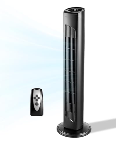 Winado 32' Bladeless Tower Fan, Portable Floor Fan with Remote Control, Adjustable 90° Oscillating, 3 Speeds, 3 Modes & 7.5H Timer, Ultra-Quiet Cooling Fan for Home Office Bedroom, Black