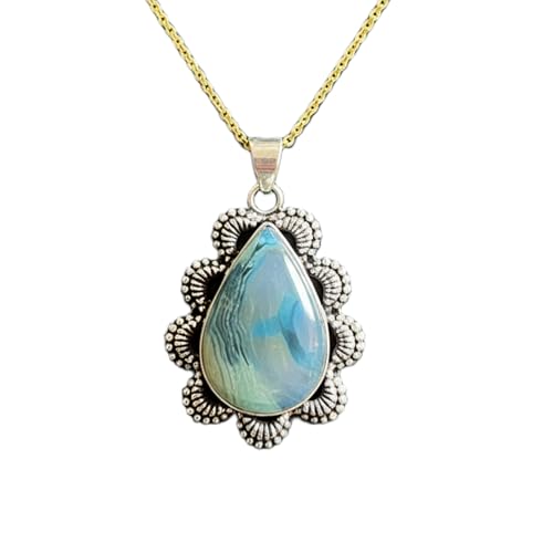 Pendentif agate Botswana bleue LKBEADS, offrez un collier mixte unique de 45 cm