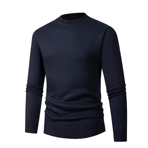 Generisch Sudadera para hombre, abrigo de punto, cuello redondo monocolor, sudadera con capucha, informal, cómodo, suéter de punto ligero, sudadera de invierno de algodón, marine, XXL