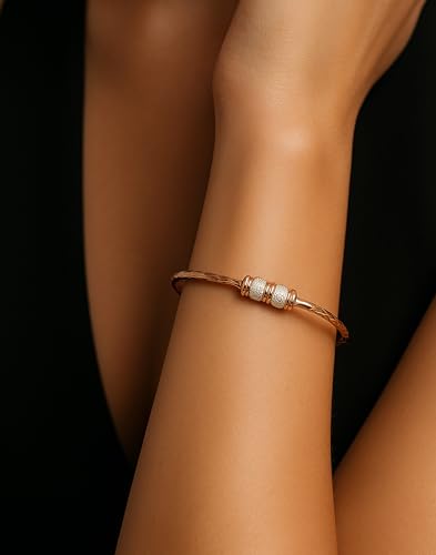 Image of Gold Plated Heart Bangle Bracelet, Twisted Rope Design with Black and Crystal Accent, Adjustable Cuff Style, Fashion Jewelry for Women