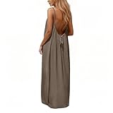 nnOuOnn Backless Cami Dress for Women Summer 2026 Sleeveless Long Maxi Casual Sundress Ladies Flowy Open Back Lounge Dresses for Holiday Beach Vacation Back Tie House Dress in Solid Color (L, Coffee)