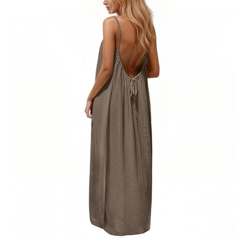 nnOuOnn Robe longue sans manches à dos ouvert pour femme, été, 2026, maxi, décontractée, robe...