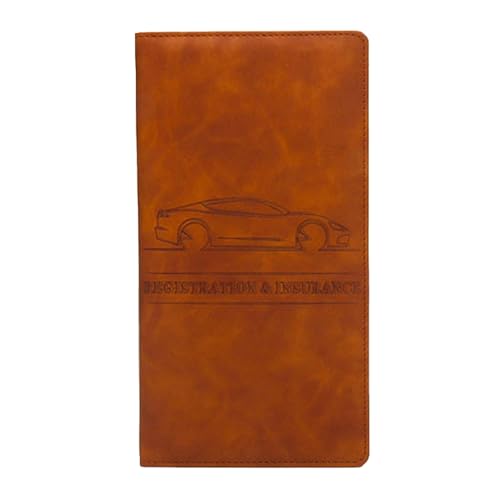 Soporte para documentos de coche para tarjetas, funda de piel para documentos de coche, multiuso, largo para tarjetas de visita, recibos, llaves, licencia de conducir, Brown, Refer to description,